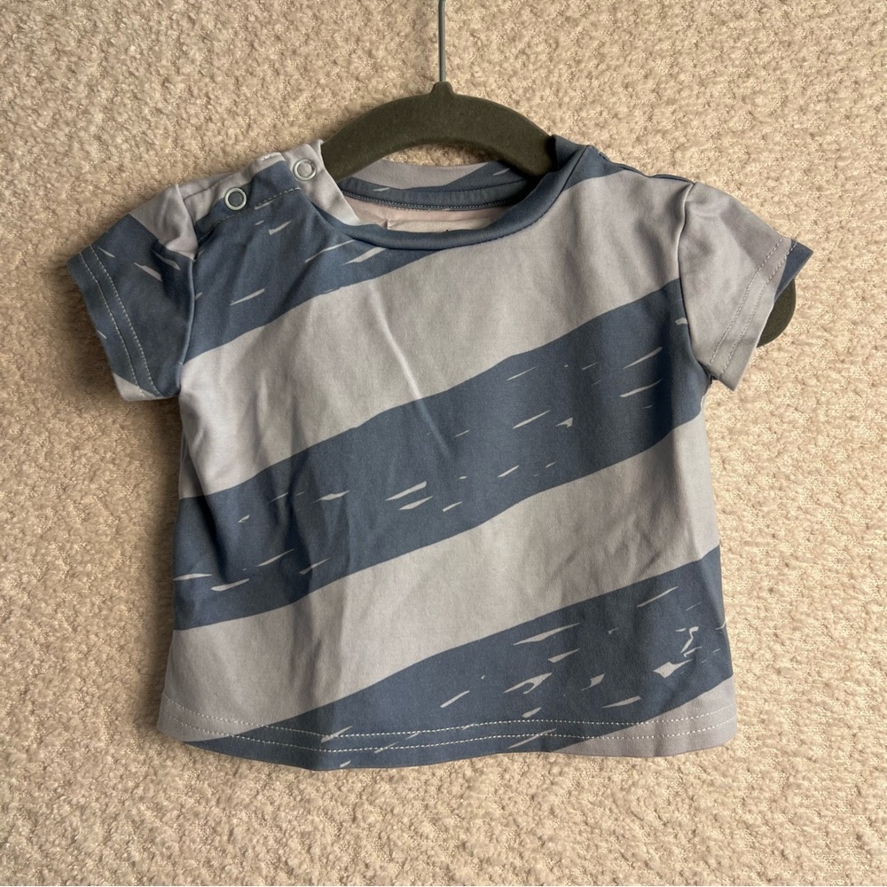 Omami Mini Baby Infant Blue‎ Bold Stripes Short Sleeve T Shirt Size 6-12 Months